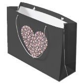 Pink Gradient Heart Circles – Dark Grey Minimal Große Geschenktüte (Rückseite Schrägansicht)