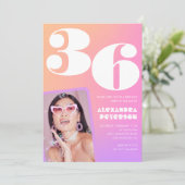 Pink Gradient Retro Foto 36. Geburtstag Einladung (Stehend Vorderseite)
