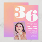 Pink Gradient Retro Foto 36. Geburtstag Einladung (Vorne/Hinten)