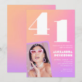 Pink Gradient Retro Foto 41. Geburtstag Einladung (Vorne/Hinten)