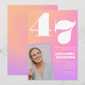 Pink Gradient Retro Foto 47. Geburtstag Einladung (Vorne/Hinten)