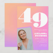 Pink Gradient Retro Foto 49. Geburtstag Einladung (Vorne/Hinten)