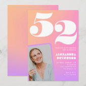 Pink Gradient Retro Foto 52. Geburtstag Einladung (Vorne/Hinten)
