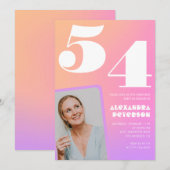 Pink Gradient Retro Foto 54. Geburtstag Einladung (Vorne/Hinten)