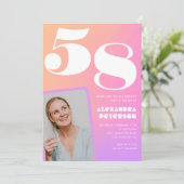 Pink Gradient Retro Foto 58. Geburtstag Einladung (Stehend Vorderseite)