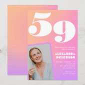 Pink Gradient Retro Foto 59. Geburtstag Einladung (Vorne/Hinten)