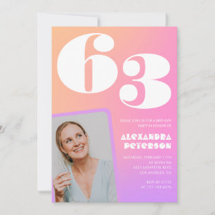 Pink Gradient Retro Foto 63. Geburtstagsfeier Einl Einladung