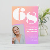 Pink Gradient Retro Foto 68. Geburtstag Einladung (Stehend Vorderseite)