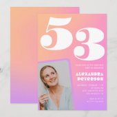 Pink-Gradient Retro-Foto zum 53. Geburtstag Einladung (Vorne/Hinten)