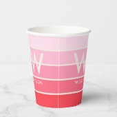 Pink Gradient Strip Monogram Persönliches Party Pappbecher (Rechts)