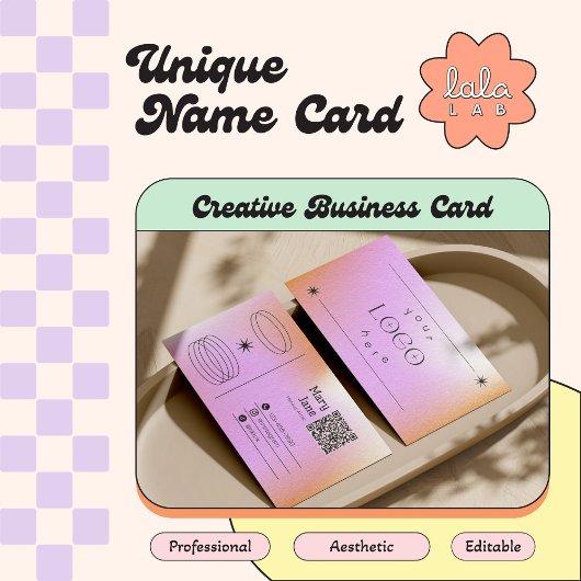 Pink Gradient Trendy Editable Business Card Visitenkarte