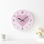 Pink Gradient With Large Glitter Heart Große Wanduhr (Zuhause)