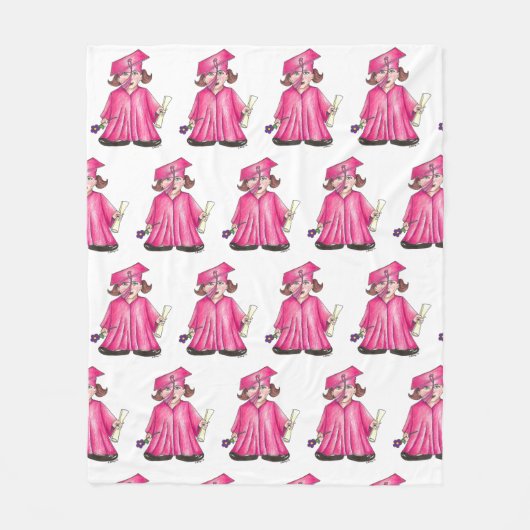 Pink Graduate Girl Cap Gown Diploma Abschluss Fleecedecke (Vorderseite)