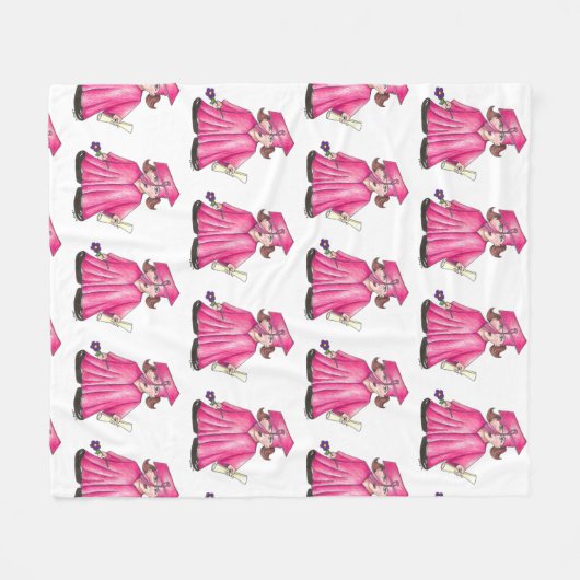Pink Graduate Girl Cap Gown Diploma Abschluss Fleecedecke (Vorderseite (Horizontal))