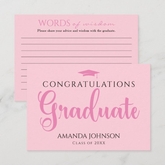 Pink Graduate Words of Wisdom Abschluss Begleitkarte (Vorne/Hinten)