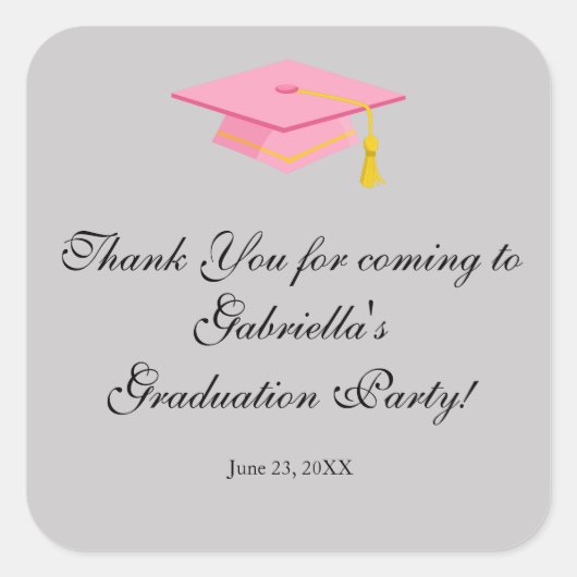 Pink Graduation Cap Danke, dass Sie einen Rundaufk Quadratischer Aufkleber (Vorderseite)