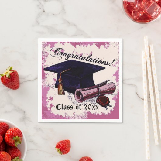 Pink Graduation Cap & Diploma Napkins Serviette (Beispiel)