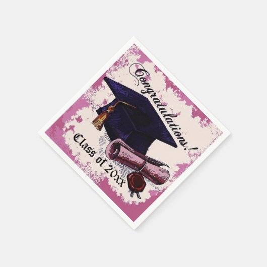 Pink Graduation Cap & Diploma Napkins Serviette (Ecke)
