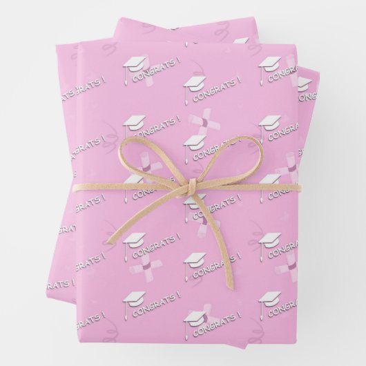 Pink Graduation Cap Diploma Uni Geschenkpapier Set (Beispiel)