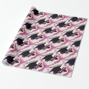 Pink Graduation Cap & Diploma Wrapping Paper Geschenkpapier