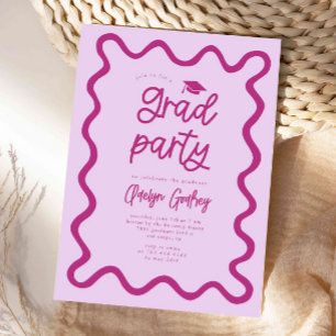 Pink-Graduierungsparty mit knackiger Linie, handge Einladung