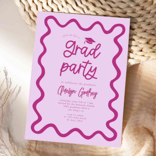 Pink-Graduierungsparty mit knackiger Linie, handge Einladung