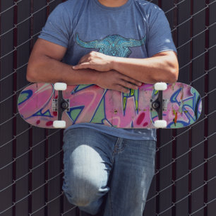 Pink graffiti skateboard. skateboard