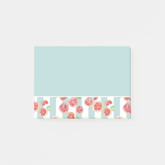 Pink Grapefruit-Muster auf grünen Streifen Post-it Klebezettel (Vorderseite)