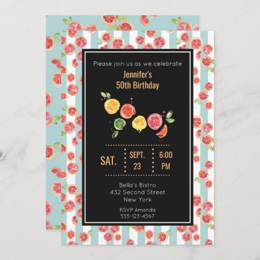 Pink Grapefruits auf dem Party Grüne Streifen lade Einladung (Vorne/Hinten)