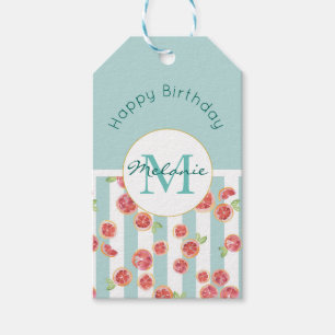 Pink Grapefruits Muster auf grünen Streifen Geburt Geschenkanhänger