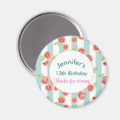 Pink Grapefruits Muster auf grünen Streifen Geburt Magnet (Vorderseite/Rückseite)