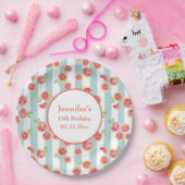 Pink Grapefruits Muster auf grünen Streifen Geburt Pappteller (Party)