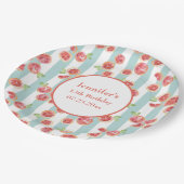 Pink Grapefruits Muster auf grünen Streifen Geburt Pappteller (Schrägansicht)