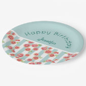 Pink Grapefruits Muster auf grünen Streifen Geburt Pappteller (Schrägansicht)