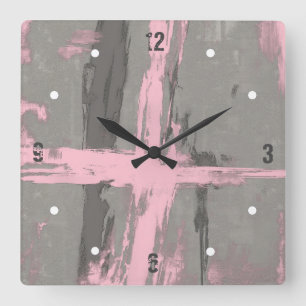 Pink Grau abstrakt Quadratische Wanduhr