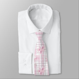 Pink Grau Blume Kariert Weihnachten Neck Tie Krawatte