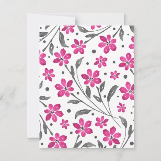 Pink Grau Blume Muster Einladung (Rückseite)