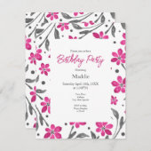 Pink Grau Blume Muster Einladung (Vorne/Hinten)