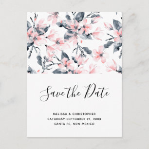 Pink & Grau Blumenmuster Save the Date Einladungspostkarte