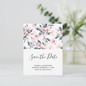 Pink & Grau Blumenmuster Save the Date Einladungspostkarte (Stehend Vorderseite)