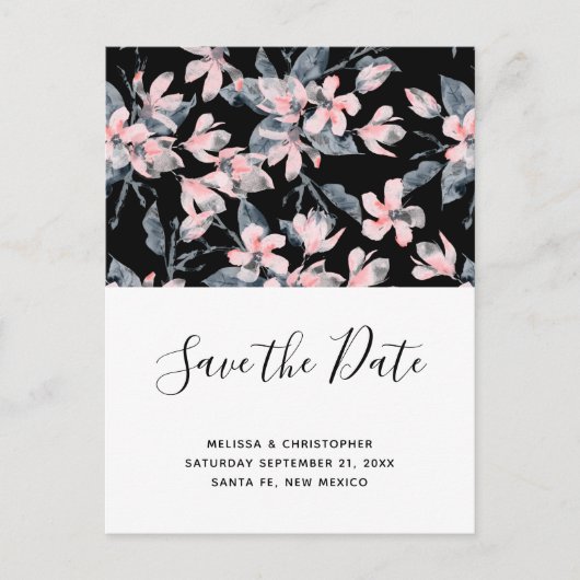 Pink & Grau Blumenmuster Save the Date Einladungspostkarte (Vorderseite)