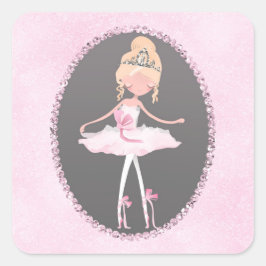 Pink & Grau Couture Ballerina Geburtstagsparty Quadratischer Aufkleber