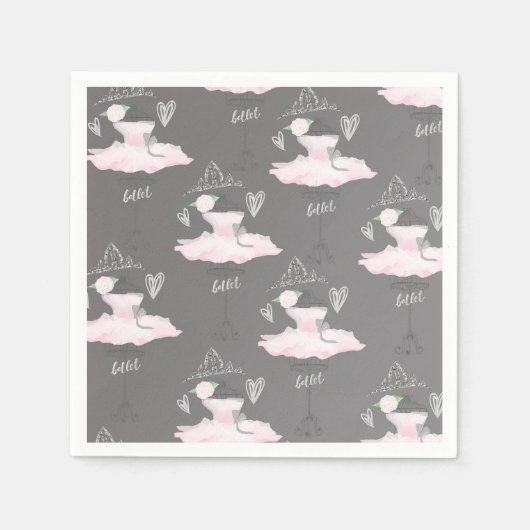 Pink & Grau Couture Ballerina Geburtstagsparty Serviette (Vorderseite)