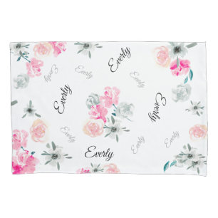 Pink Grau Floral Wasserfarben Mädchenname Kissenbezug