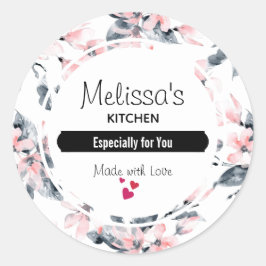 Pink & Grau Floral Wasserfarben Muster Küche Runder Aufkleber