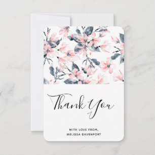 Pink & Grau Floral Wasserfarbmuster Vielen Dank Dankeskarte