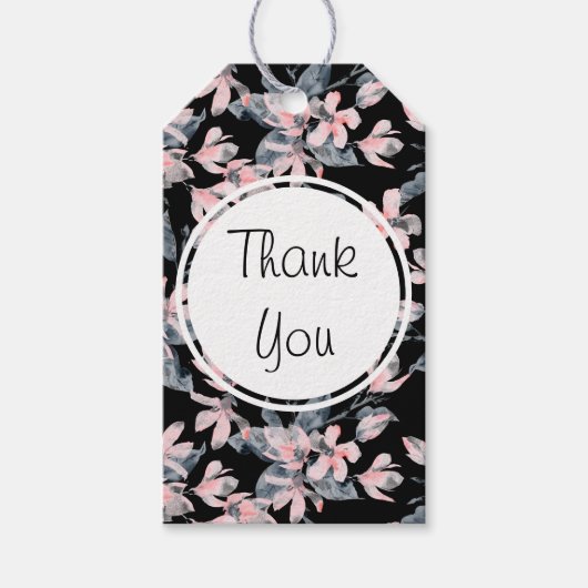 Pink & Grau Floral Wasserfarbmuster Vielen Dank Geschenkanhänger (Vorderseite)