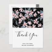Pink & Grau Floral Wasserfarbmuster Vielen Dank Postkarte (Vorne/Hinten)