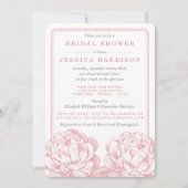 Pink & Grau Hübsch Peony Floral Brautparty Einladung (Vorderseite)