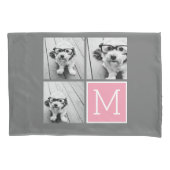 Pink Grau Instagramm Foto Collage Custom Monogram Kissenbezug (Vorderseite)